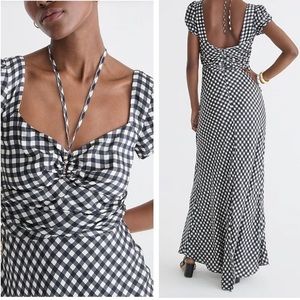 J Crew Collection tie-neck cap-sleeve maxi dress in gingham